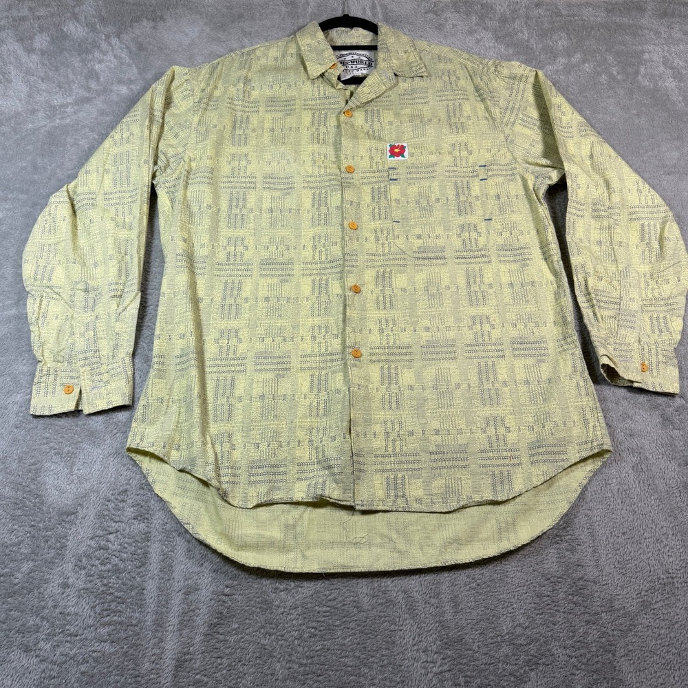 Vintage Jams World Button Up Shirt‎ Mens Large Yellow Jr. Varsity Long Sleeve